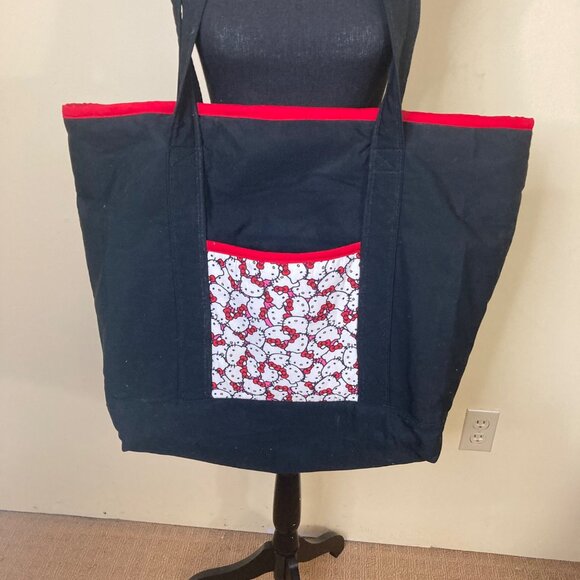 Handmade Handbags - Hello Kitty Bag X-Large XL Black Red with Inside pockets Cotton no tags